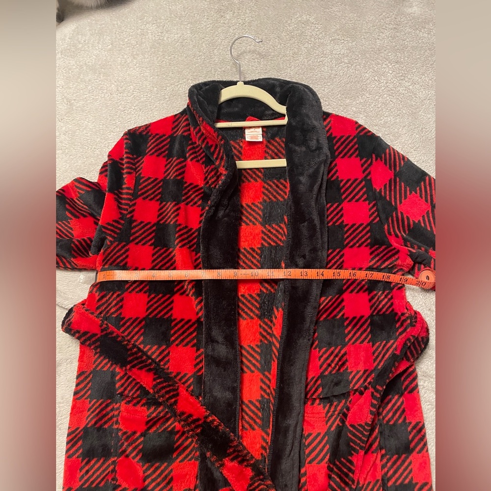 Kids Bathrobe Plush Red/Black Plaid Pajama Size Large 12/14 - Picture 5 of 12